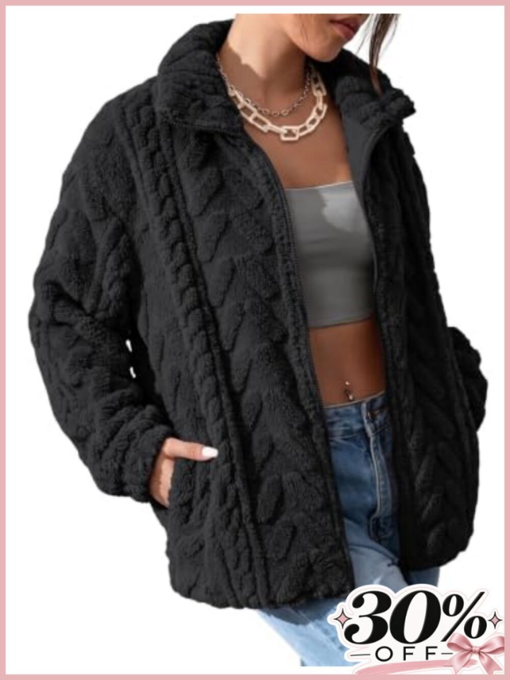 Women Fleece Zip Up Jacket Lightweight Casual Coat Pockets